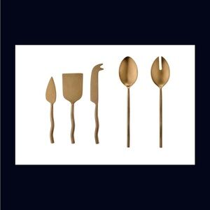 NWT-Elegant ASOKE Bronze Salad Server Set & Cheese Knife Set of 3